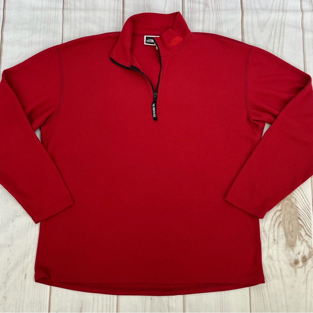 The North Face 1/4 Zip Textured Long Sleeve Pullover Shirt Red Sz L